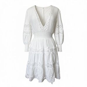 CBR White Eyelet Crochet Fit and Flare Dress Cottagecore Prairie Festival